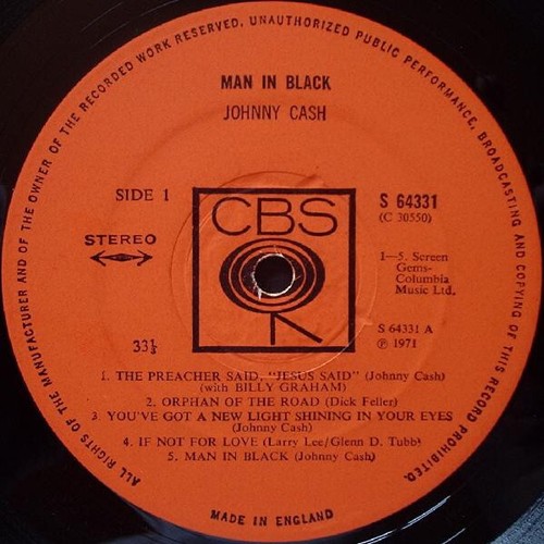 Johnny Cash / Man In Black / Vinyl / 70s/80s Country / CBS / UK - Picture 3 of 3