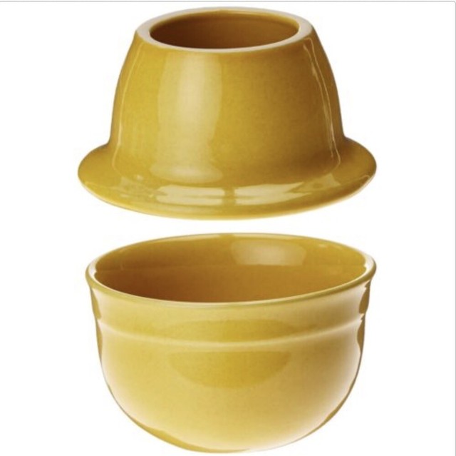 Pair 2 Emile Henry France Gold Yellow White w lining Butter Pot Crocks