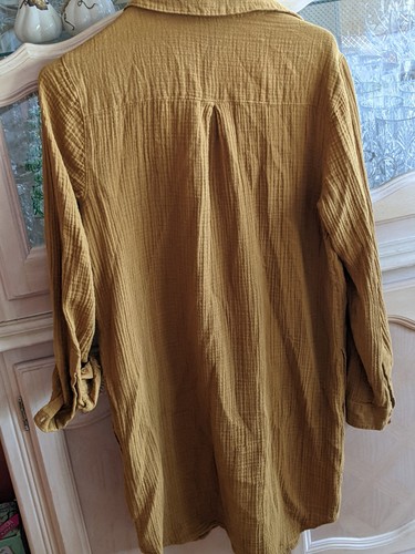 Garnet Hill Gauze Shirt Dress Dark Mustard Size M - Picture 4 of 4