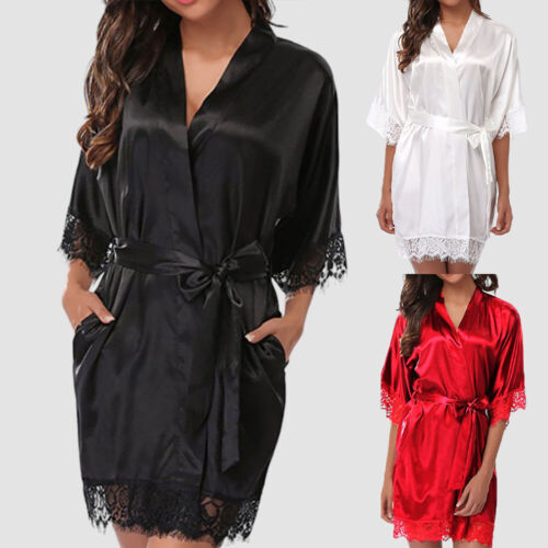 ️Sexy Ladies ❤️ Womens Satin Lingerie Kimono Robe Dress Gown Wedding Sleepwear
