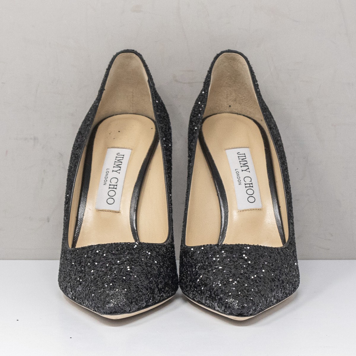 Jimmy Choo Romy 100, Size 39 EU (9 US) Black Glitter Heels
