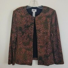 J.b.s. Ltd. Black W/ Sparkly Iridescent Tan & Pink Artsy Cardigan L