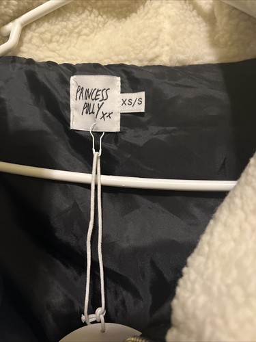 PRINCESS POLLY The Kier schwarz weiß karierte Steppjacke Sherpa Kapuze Gr. XS/S - Bild 5 von 13