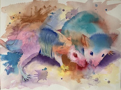 Original watercolor Mice made to order colorful cute pet portrait art old mouse