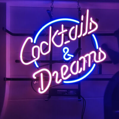 Cocktails And Dreams 17''x14'' Neon Light Sign Lamp Beer Pub Club Decor Real Glass