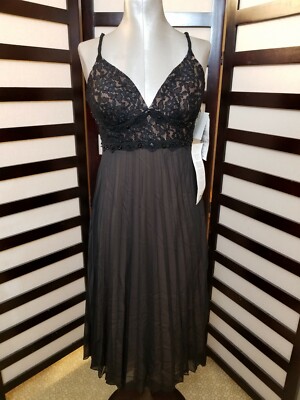 SL Fashions Twisted Spaghetti Strap Black Chiffon With Tan Pleated Dress  Size 12 | eBay