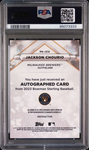PSA 10 Jackson Chourio AUTO /150 Refractor 2023 Bowman Sterling #PAJCU Rookie SP - Picture 2 of 4