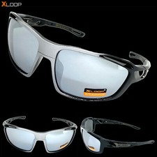 Mens Classic Biker Motorcycle SPORTS WRAP AROUND Cycling SUN GLASSES Chrome Lens