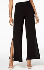 MSK BLACK Women's Rhinestone Trim Side Slit Pants, US X-Large