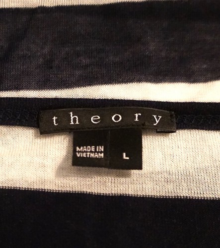 THEORY Sz L Oversized White Striped Tissue Thin Tencel V-Neck T-Shirt BRAND NEW - Picture 3 of 3
