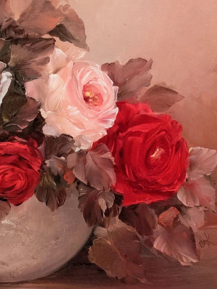 Impresión de transferencia de lienzo grande 38x32 floral emocional Carolyn Cook enmarcada Foto 2 de 3