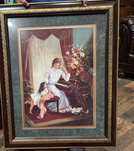 Home Interiors Woman And A Girl By The Piano Picture Print Framed Di Giacomo - 第 1/7 張圖片