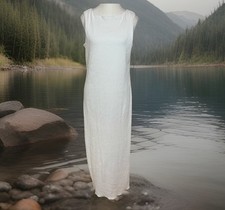 Atmos&Here White Textured Sleeveless Maxi Dress Sz12 Coastal Resort Minimalist