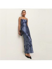 NWT Reformation Frankie Silk Maxi Dress Trieste Border Blue 2