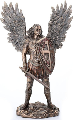 14 Inch Saint Michael the Archangel in Battle Armor Cold Cast Resin Statue Antiq