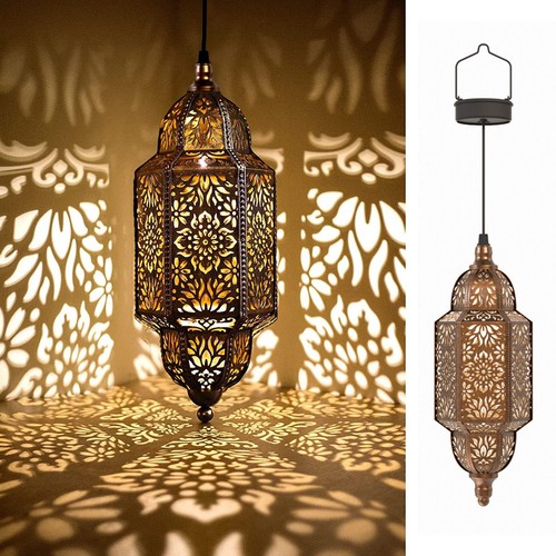 Golden Moroccan Solar Lantern for Outdoor Garden Decor - Picture 1 of 6