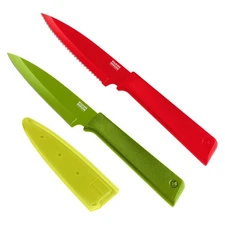 Kuhn Rikon COLORI+ Paring Knives with Sheaths, Set of 2, Red and Green