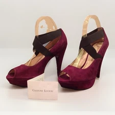 VTG NIB Gastone Lucioli Eggplant Suede Platform Heels EU39.5 Italian Designer