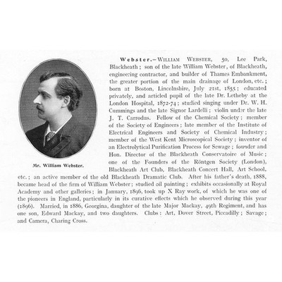 WILLIAM WEBSTER Chemieingenieur von Lee Park, Blackheath - antiker Druck 1904