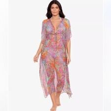 LAUREN RALPH LAUREN Women's Midi Cover-Up Caftan Amara Patchwork Dress M