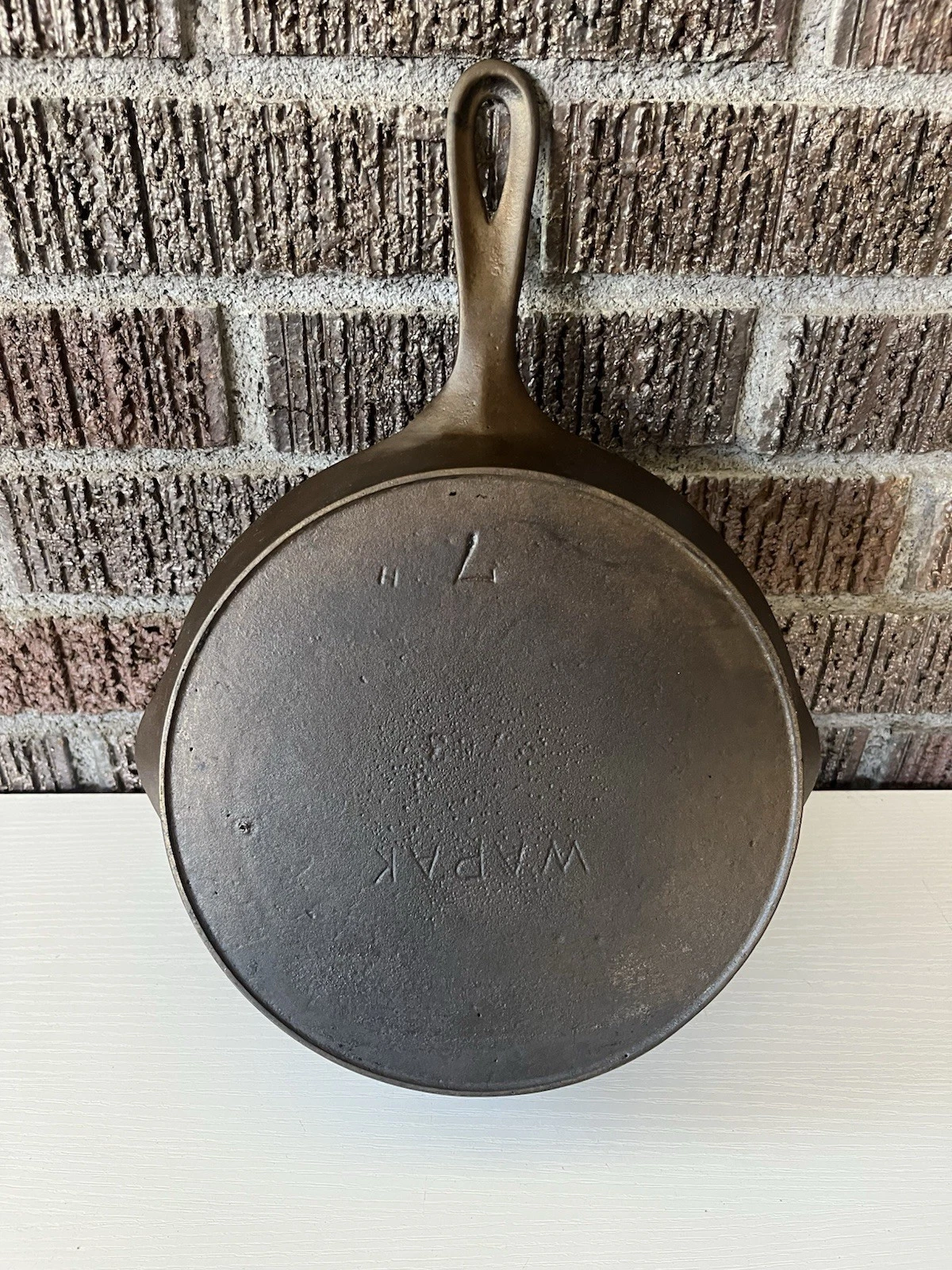 RARE Wapak # 7 H Block Cast Iron Skillet Heat Ring Sits Flat Early Piece 1903-10