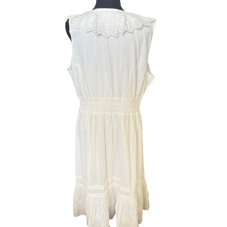 Vestido Cupio Blanco Ojales Punto Suizo XL/TG Sin Mangas Volantes Borde Cuello en V Forrado Foto 3 de 4