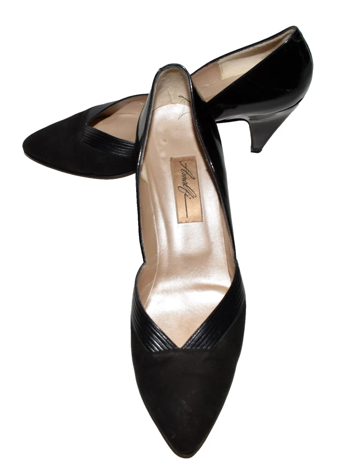 Zapatos de salón Amalfi de charol negro y gamuza con punta en punta talla 9AAA Foto 2 de 4