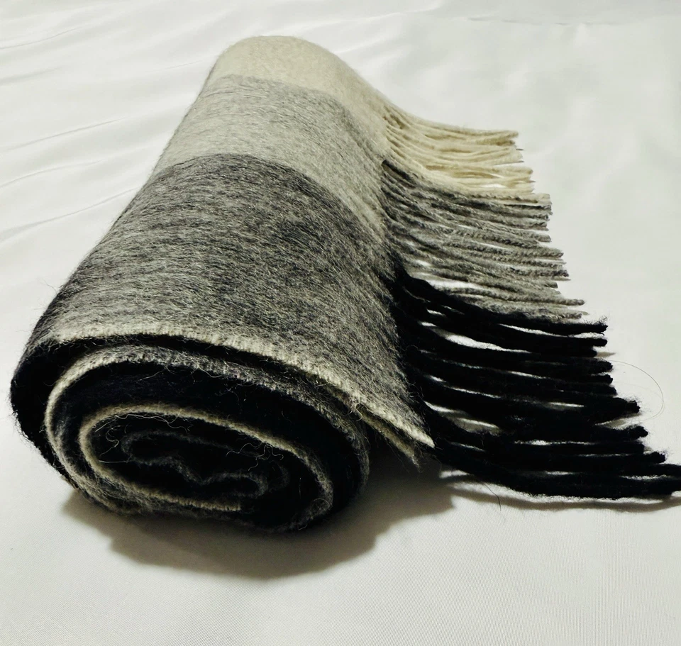 Black & Grey Plaid Cashmere & Lambs Wool Scarf Unisex Winter Scarf Warm Scarf - Image 3 of 4