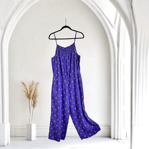 Old Navy Jumpsuit Gr. XL Leinenmischung Blumenmuster Taschen verstellbare Träger