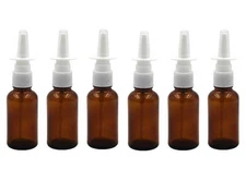 6PCS 30ML/1oz Empty Refillable Amber Glass Nasal Sprayers Vial Bottle Jar Pump