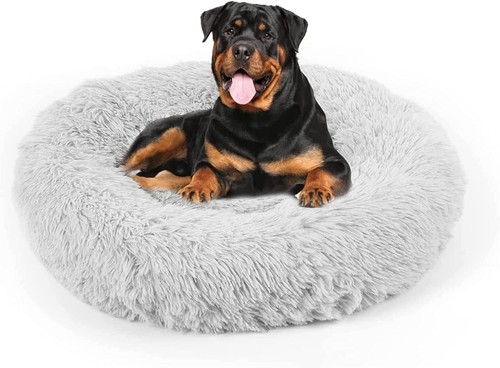 Dog Bed, Cat Calming Bed, Faux Fur Pillow Pet Donut Cuddler Round Plush Bed f...