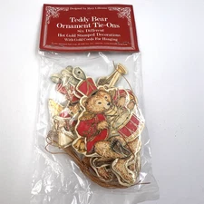 Vintage 1982 Merrimack Die Cut Bear Christmas Ornaments Band Instrument New NOS