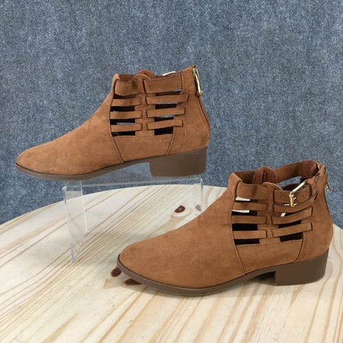 American Eagle Boots Womens 8.5 Brown Ankle Booties Faux Suede Cutout Zip Buckle