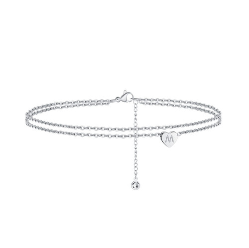 Layered Initial Ankle Bracelets for Women, 14K White Gold Filled Layered Ankl...