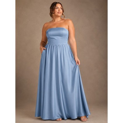 BHLDN Elsie Satin A-Line Gown Women s 12 Dusty Blue Formal Dress NWT