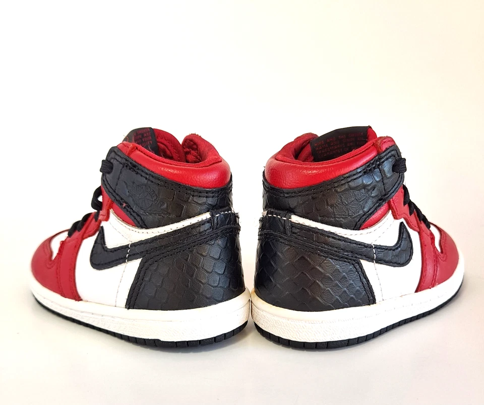 Nike Air Jordan 1 High OG Baby Toddler Sz 5c SATIN SNAKE CHICAGO black red white - Image 4 of 4