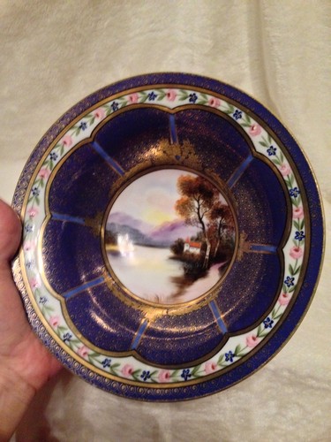 Vintage Antique OLD NORITAKE Hand Painted SCENE Bowl DARK BLUE GOLD - Bild 6 von 10