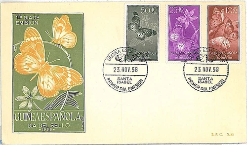 BUTTERFLIES: SPANISH GUINEA - POSTAL HISTORY - FDC COVER 1958