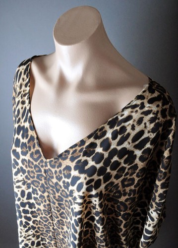 Braun Leopardenmuster bequem lässig Fransen V-Ausschnitt locker eine Schulter Top Bluse S - Bild 6 von 7