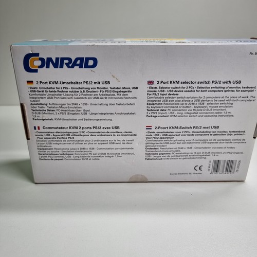 Conrad 2 port KVM Switch VGA PS/2 with USB - New NOS - RARE Vintage - Photo 3/8