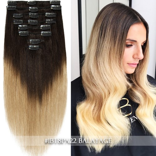 FULL HEAD Clip In Remy 100% Echthaar Extensions Russian Balayage Ombre USA - Bild 98 von 103