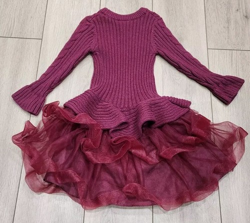Abito Bonnie Jean bambina maglia cavo maglione tulle bordeaux taglia 6 - Foto 4 di 7