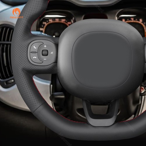 Funda de volante de cuero sintético negro MEWANT Hand Stitch para Fiat Panda 2012-2024 - Imagen 4 de 9