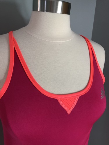 Adidas Size M Athletic Workout Tank Pink Orange Trim Climacool Breathable Gym - Picture 2 of 8