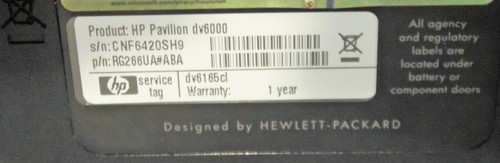 HP Pavilion dv6165cl 15.4'' Notebook (AMD Turion 64 X2 1.60GHz 1GB NO HDD) Works - Picture 9 of 9