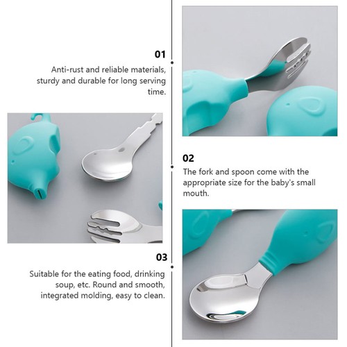 Fork and Spoon Set Child Eating Training Cutlery Infants Tableware - Picture 8 of 12