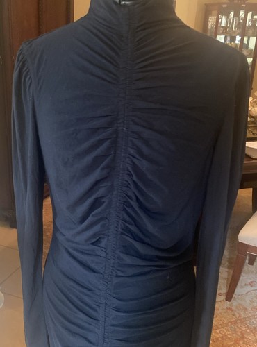 NWOT REBECCA TAYLOR Vertical Smocked Long Sleeve Ruffle Ruched Dress Black 8 - Picture 6 of 15