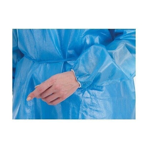 Long Sleeve non woven Blue Disposable Gown Fluid Protection Elasticated Cuff 552 - Picture 3 of 3