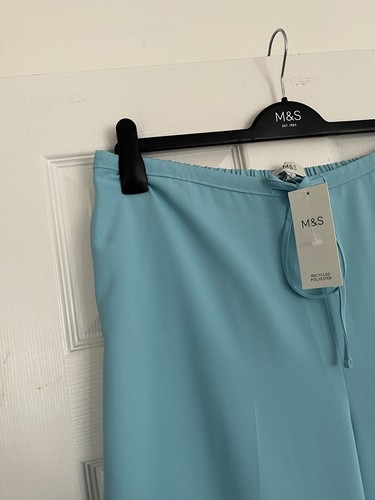 MARKS & SPENCER WOMENS TURQUOISE BLUE WIDE LEG CREPE TROUSERS Size 16 Bnwt - Picture 3 of 9