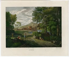 Antique Master Print-PASTORAL LANDSCAPE-SHEPHERD-Godefroy-de Heusch-1800